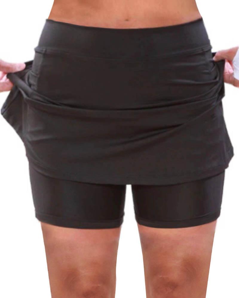 Solid High Waist Pocket Detail Sports Skort-Pinkami