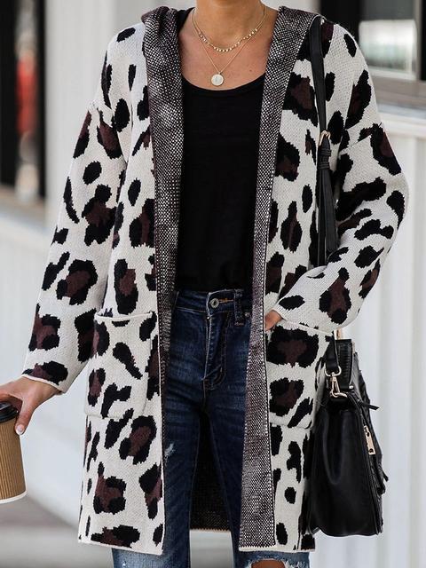 Spot Leopard Print Slim Cardigan-Pinkami