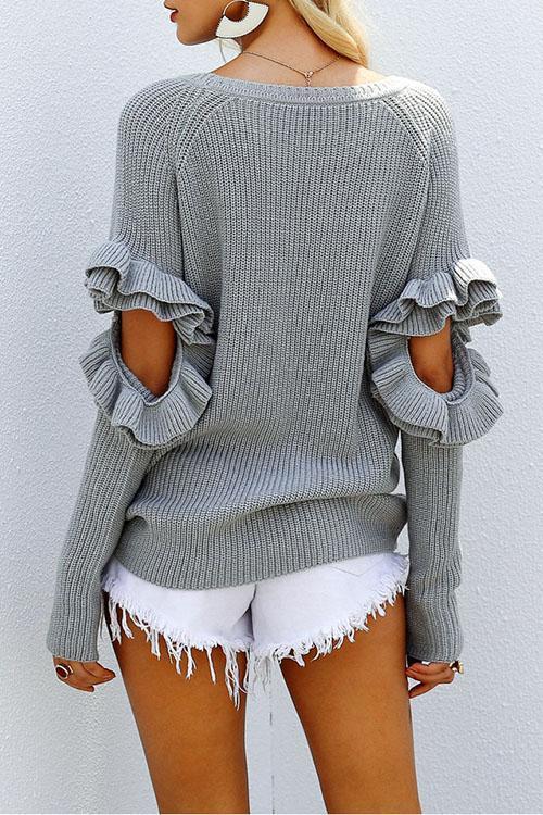 Soft Loose Ruffled Sleeve Sweater-Pinkami