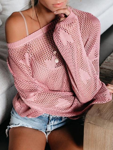 Heart Hollow Out Loose Sweater-Pinkami