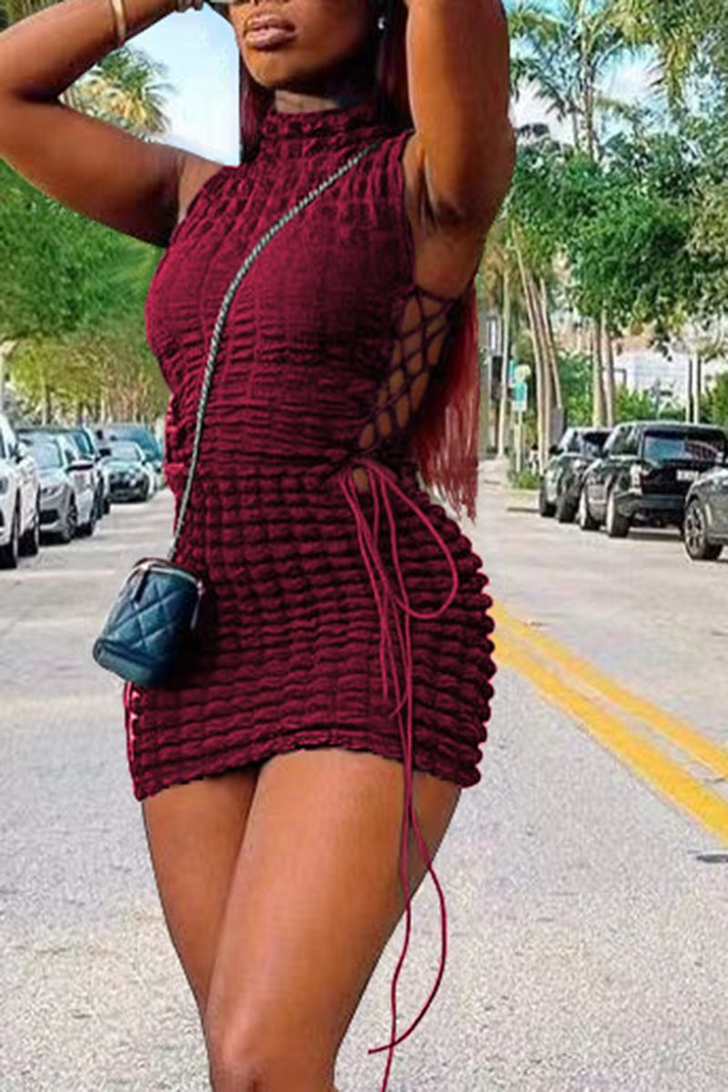 Smocked Lace Up Side Bodycon Dress