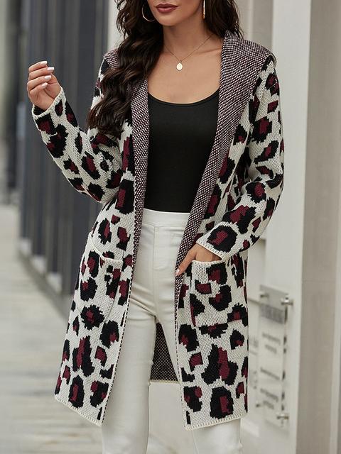 Spot Leopard Print Slim Cardigan-Pinkami