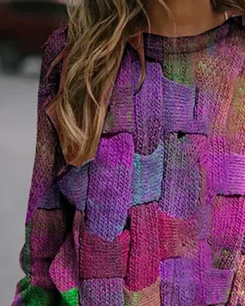 Colorblock Cable Knit Round Neck Sweater-Pinkami