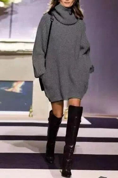 High Neck Loose Pocket Sweater-Pinkami