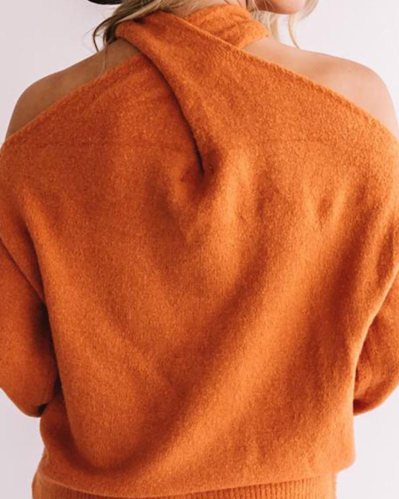 Solid Cold Shoulder Rib Knit Sweater-Pinkami