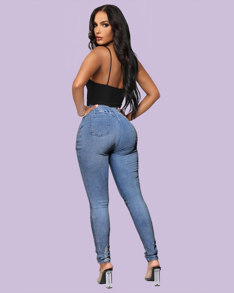 Women Plus Extreme Distressed Drawstring Waist Jeans-Pinkami