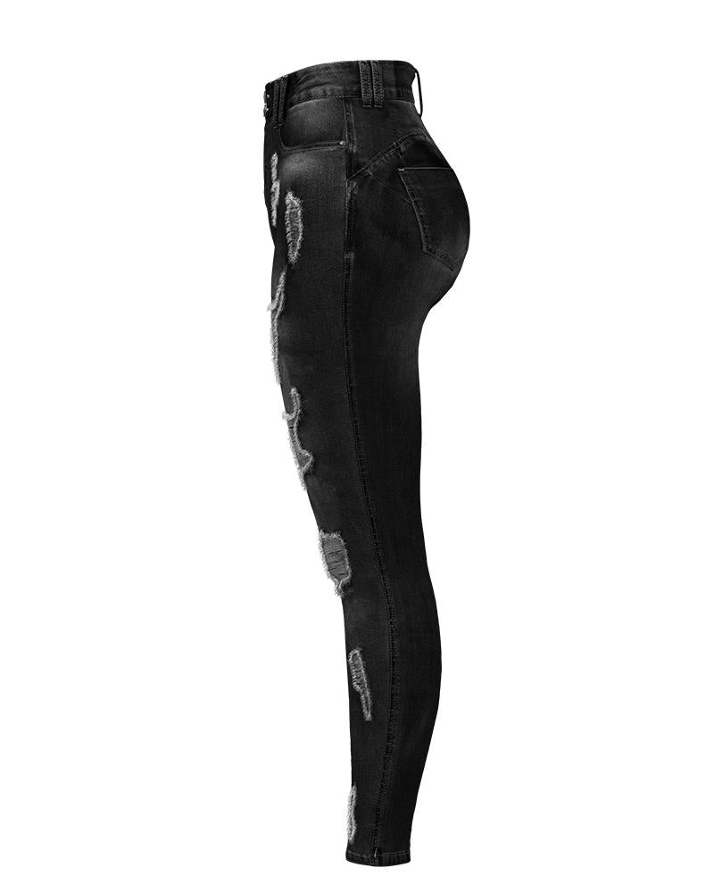Women Extreme Distressed High Waist Skinny Jeans-Pinkami