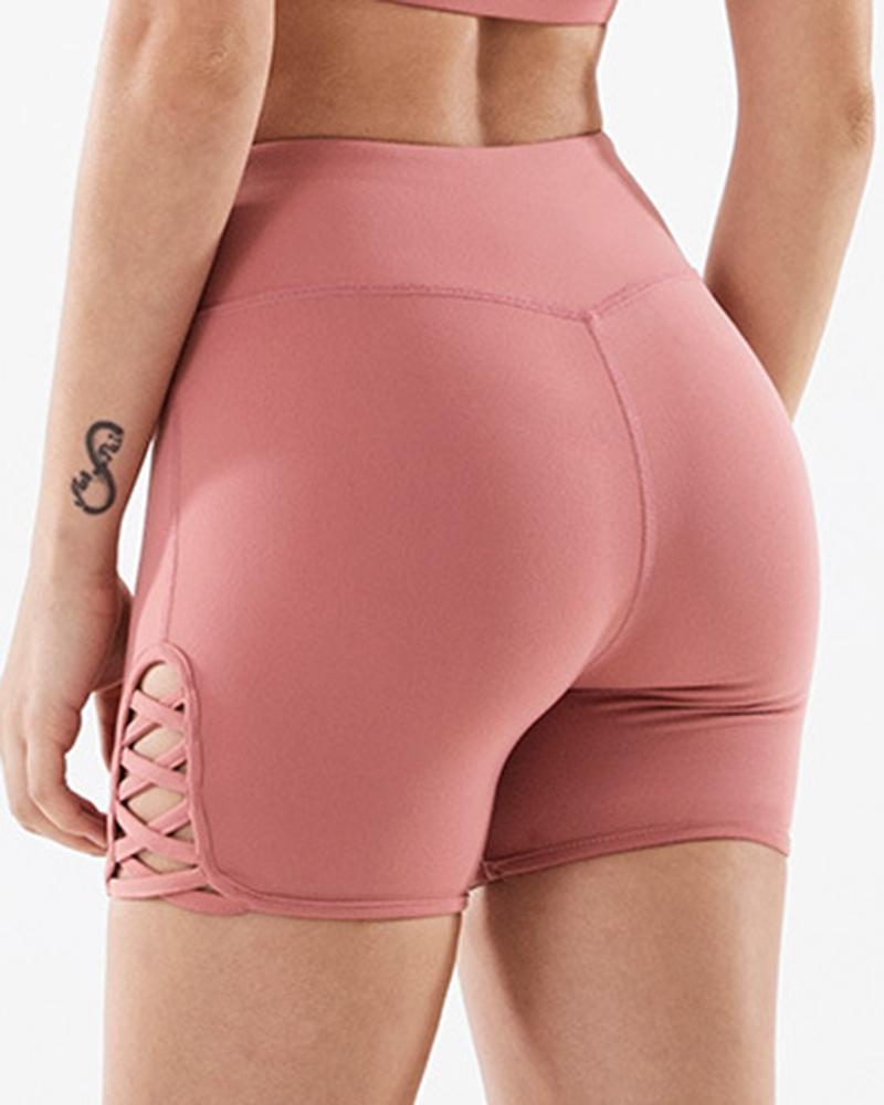 Criss Cross Side Seamless Absorbs Sweat Butt Lifting Sports Shorts-Pinkami
