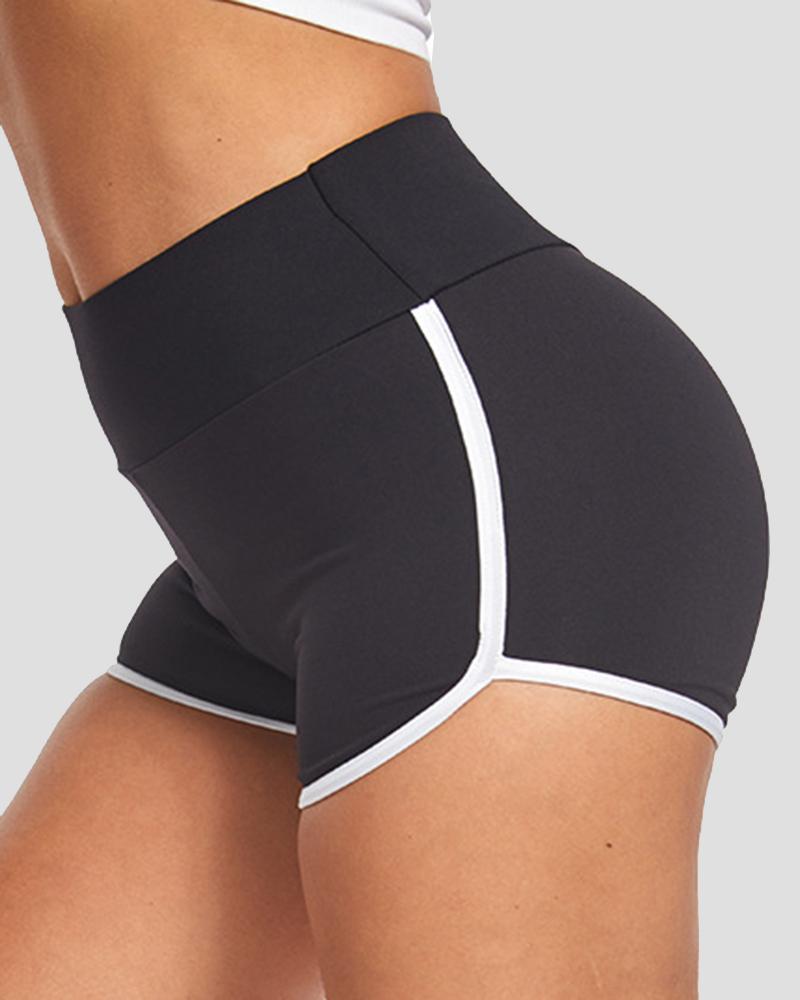 Contrast Binding Scrunch Butt Sports Shorts-Pinkami