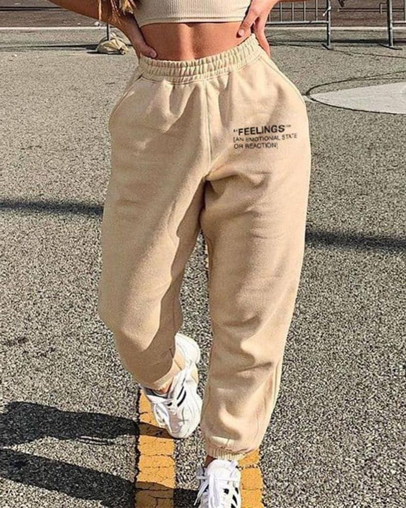 Letter Print Slant Pocket Sweatpants For Women-Pinkami