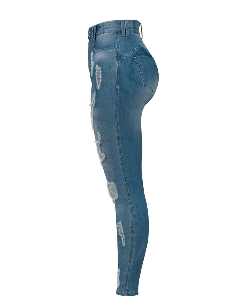 Women Extreme Distressed High Waist Skinny Jeans-Pinkami