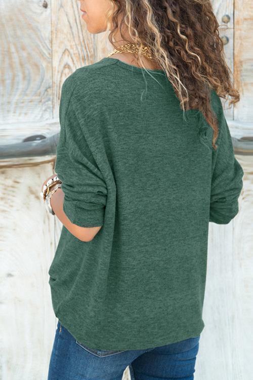 Solid Color V-neck Long-sleeved Sweater-Pinkami