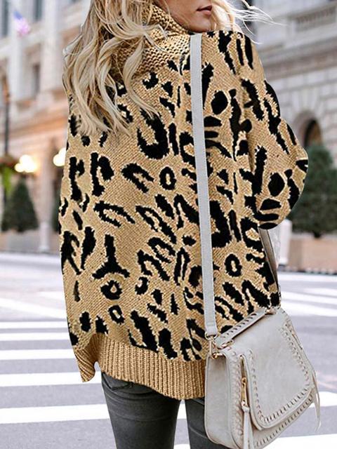 Leopard Print Turtleneck Sweater-Pinkami