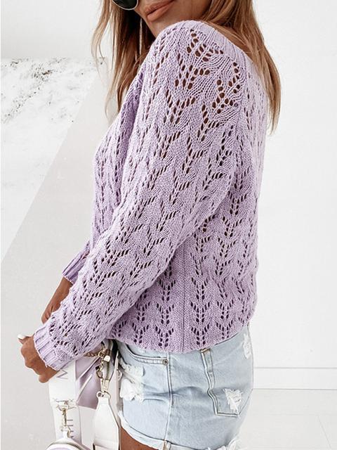 Hollow Round Neck Knit Sweater-Pinkami