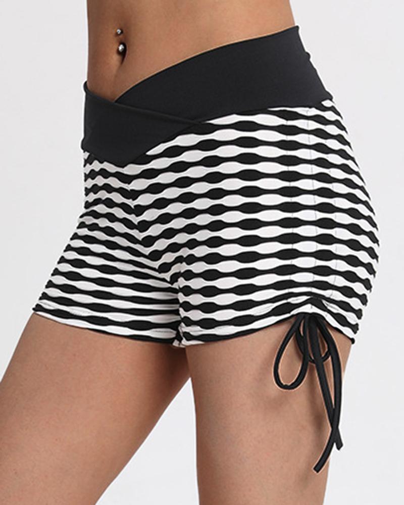 Allover Print Wide Waistband Drawstring Side Sports Shorts-Pinkami