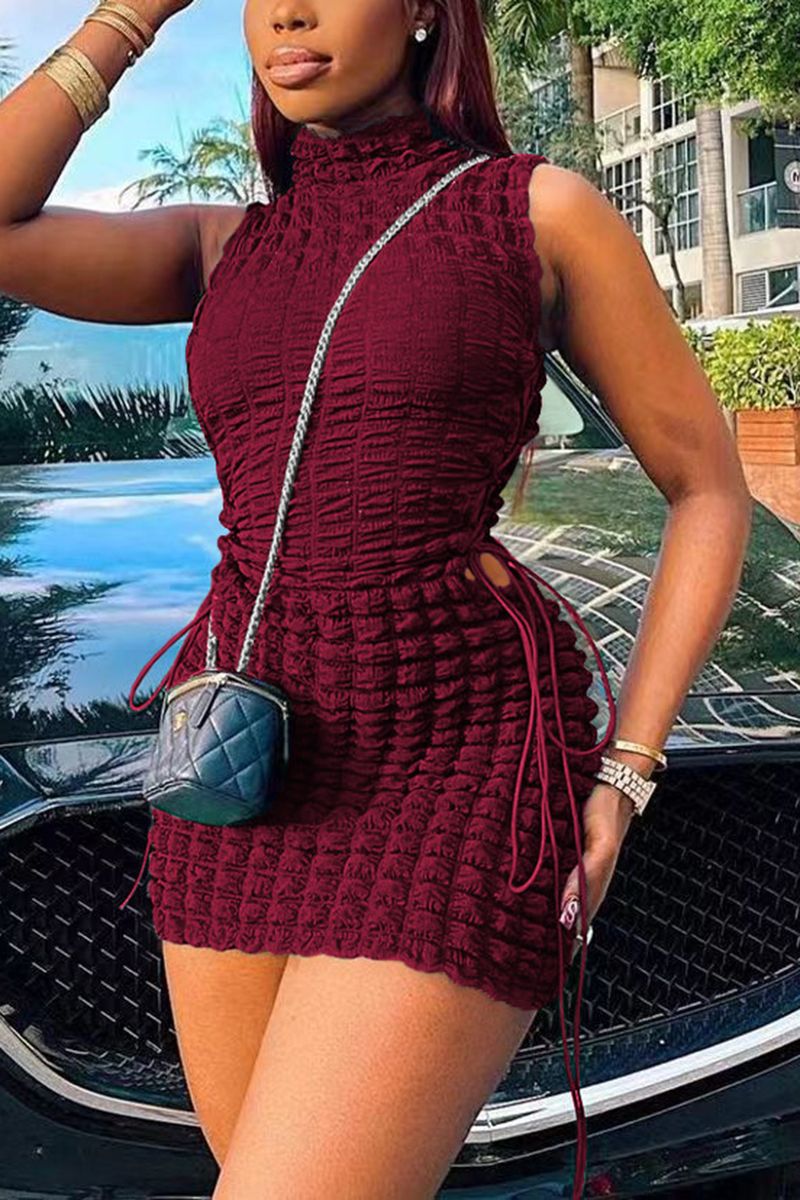 Smocked Lace Up Side Bodycon Dress