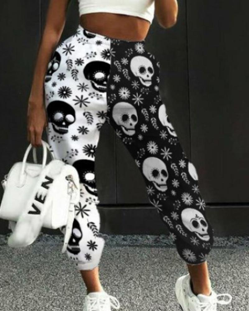 Colorblock & Halloween Graphic Pattern Pocket Side Joggers For Women-Pinkami
