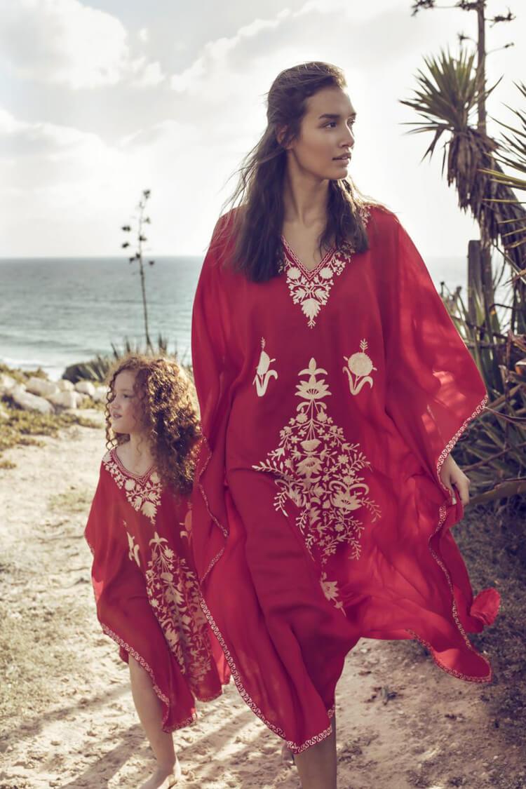 Exquisite Ethnic Floral Embroidered Maxi Cover Up-Pinkami