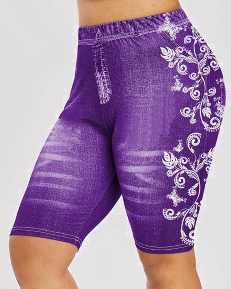 Women Floral Print High Waist Bermuda Shorts-Pinkami