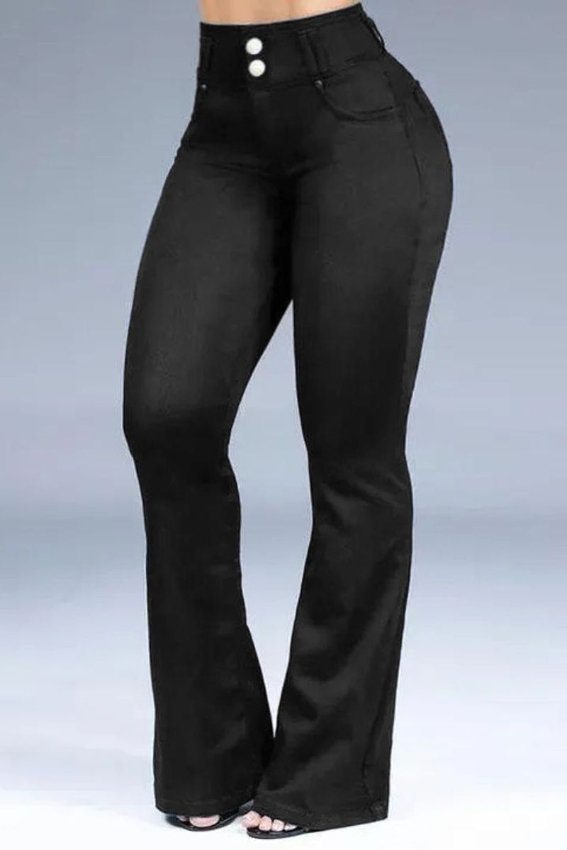 Button Front Butt Lifting Flare Jeans-Pinkami