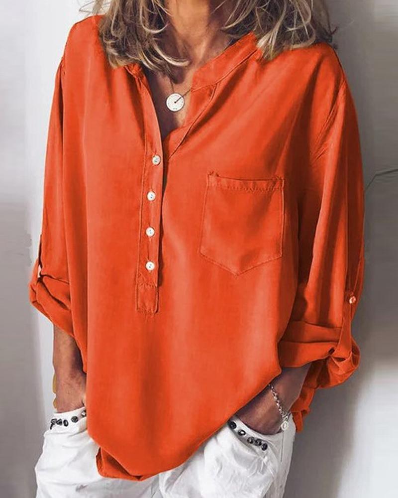 Solid Half Button Blouse-Pinkami