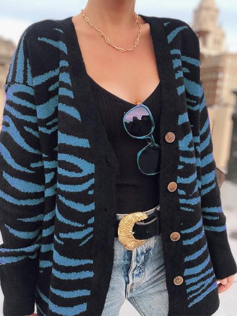 Zebra Pattern Button Knit Cardigan Coat-Pinkami