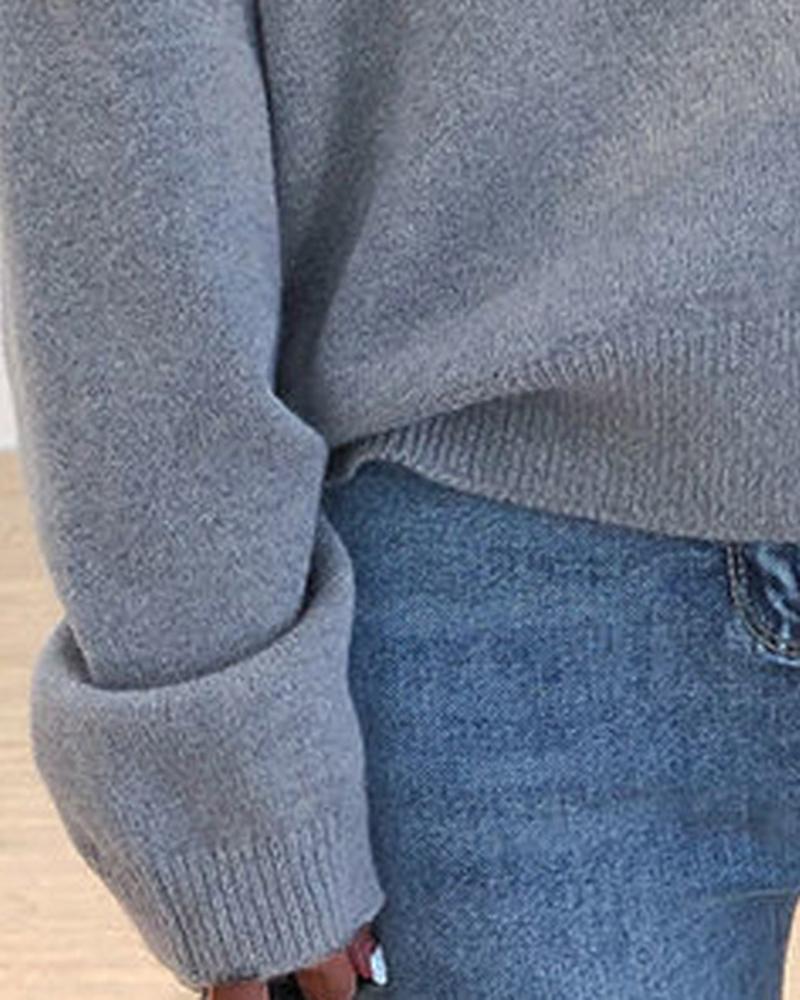 Two Tone Button Detail Asymmetrical Neck Sweater-Pinkami