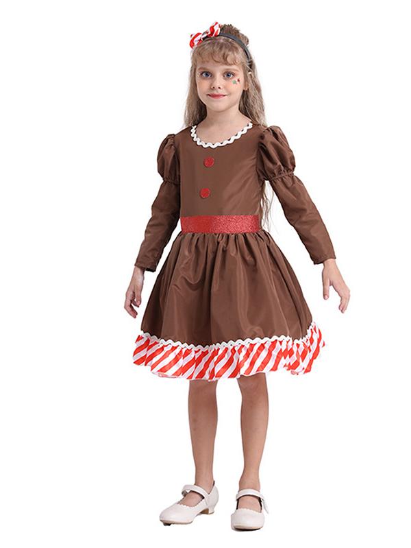 Girls Christmas Gingerbread Man Costume-Pinkami