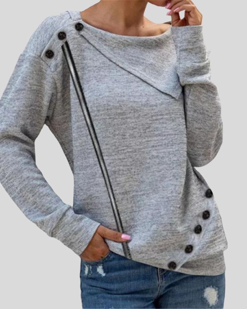 Striped Button Decor Drop Shoulder Sweater-Pinkami