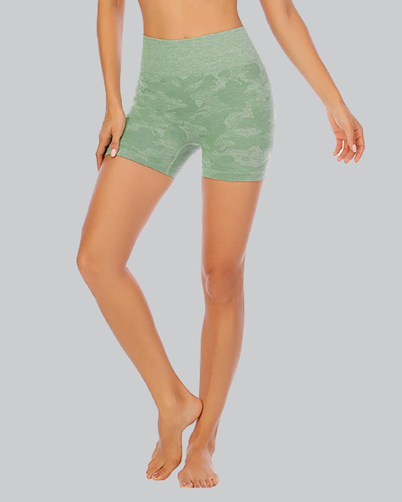 Graphic Print High Waist Sports Shorts-Pinkami