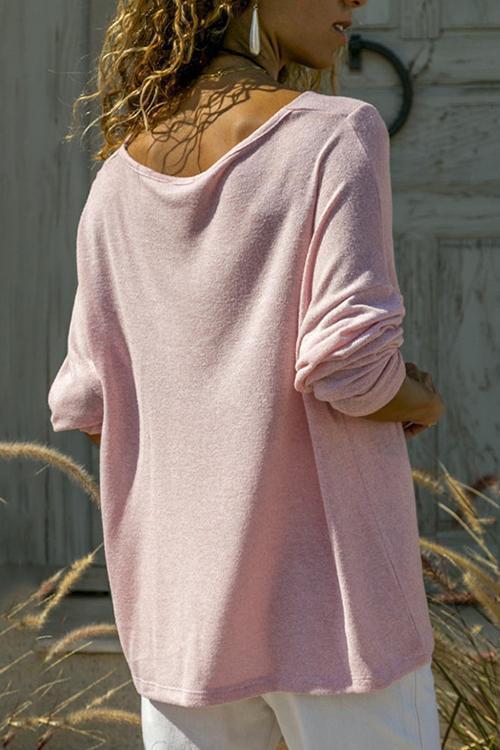 Solid Color V-neck Long-sleeved Sweater-Pinkami