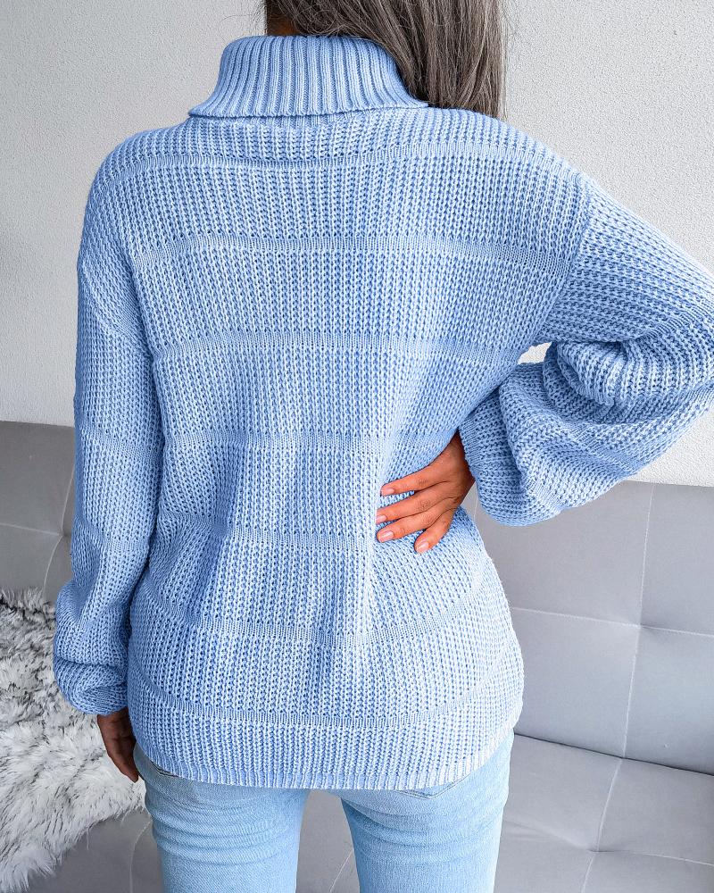 Solid Ribbed High Neck Long Sleeve Sweater-Pinkami