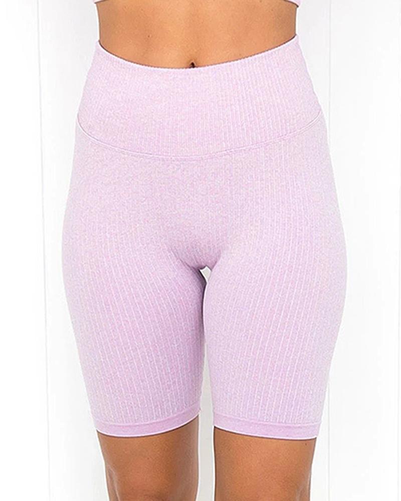 Rib-knit Wide Waistband Butt Lifting Sports Shorts-Pinkami