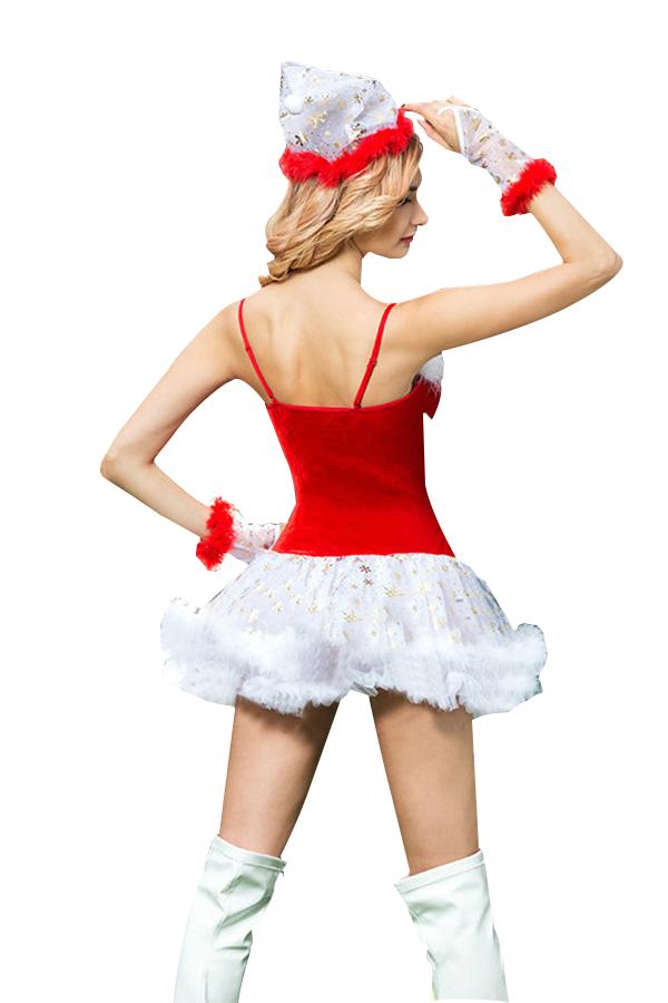 Womens Sexy Spaghetti Straps Cute Christmas Santa Costume Red-Pinkami