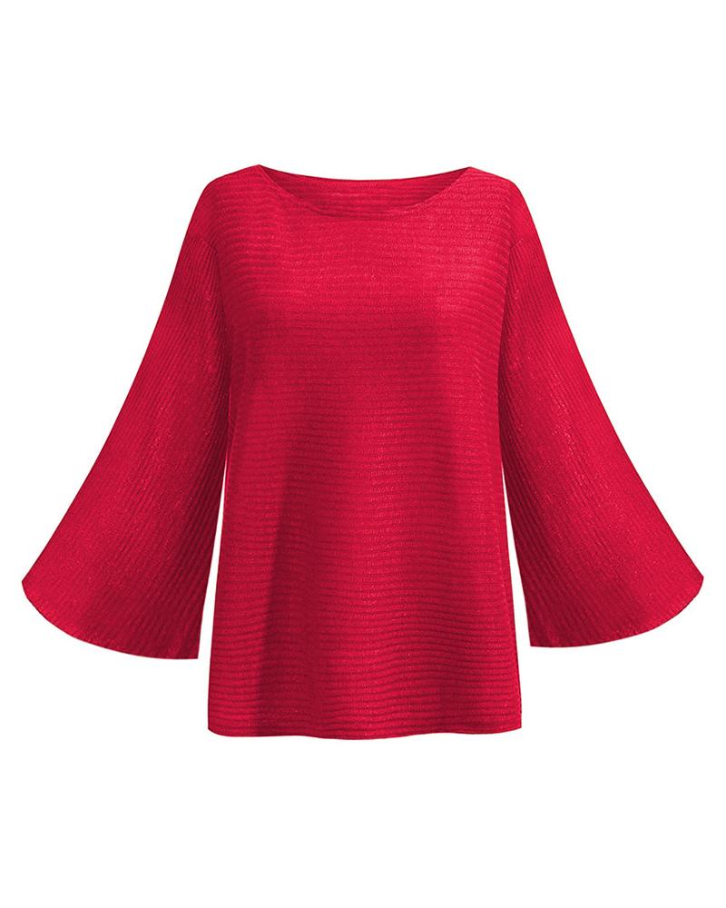 Solid Bell Sleeve Scoop Neck Sweater-Pinkami