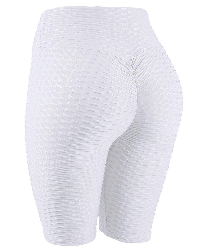 High Waist Ruched Textured Sports Shorts-Pinkami