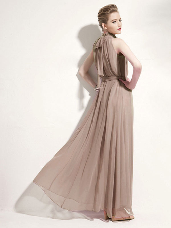 Purple Jewel Neck Lace Up Chiffon Maxi Beach Dress