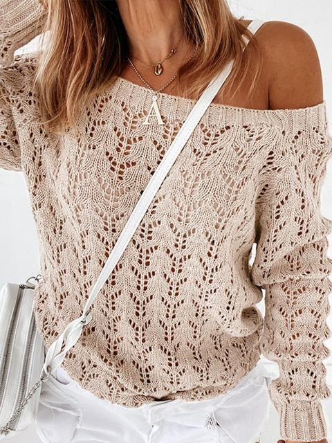 Hollow Round Neck Knit Sweater-Pinkami