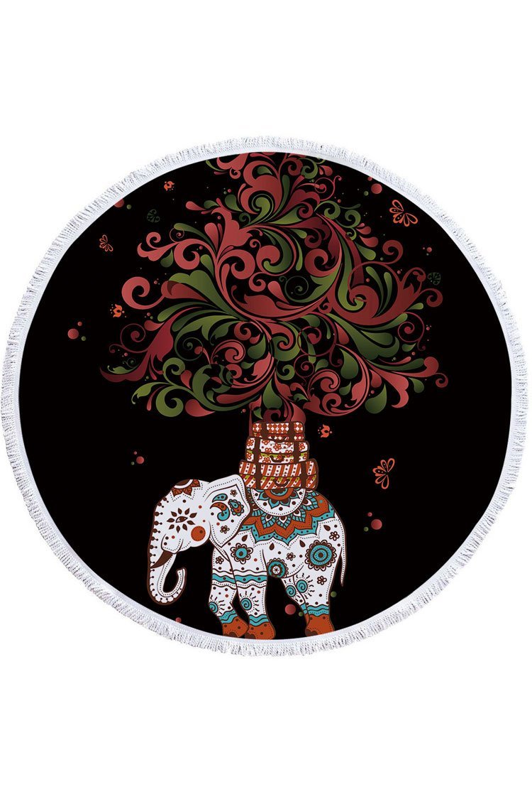 Fluffy Boho Floral Tassel Trim Beach Towel-Pinkami