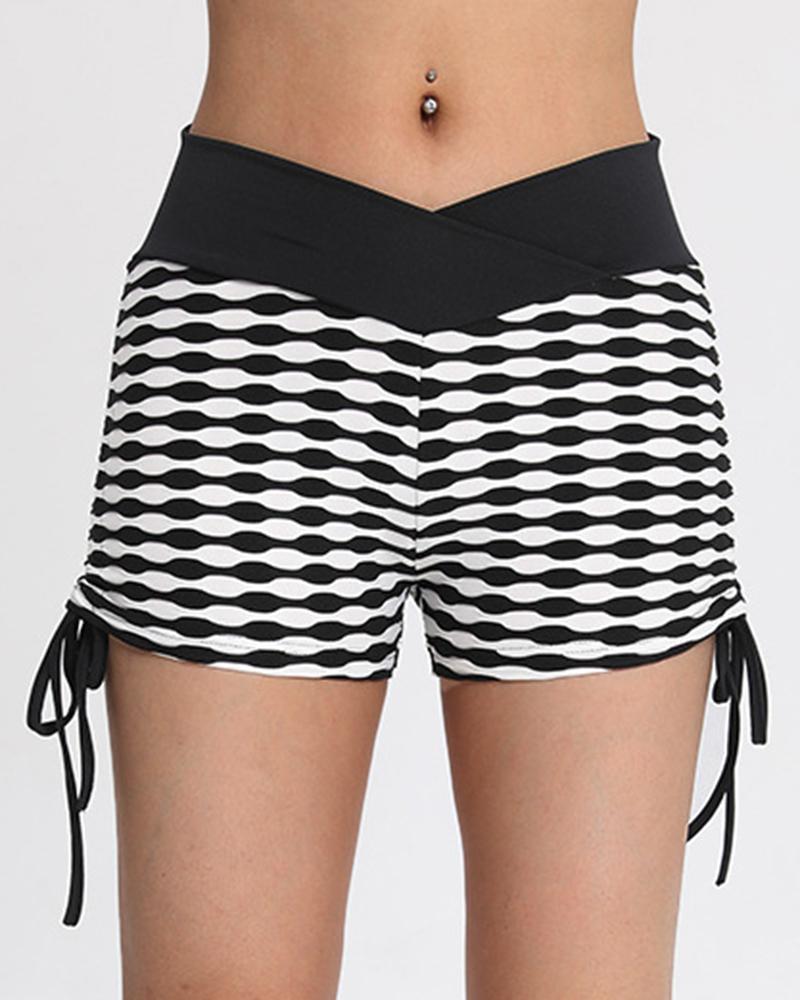 Allover Print Wide Waistband Drawstring Side Sports Shorts-Pinkami
