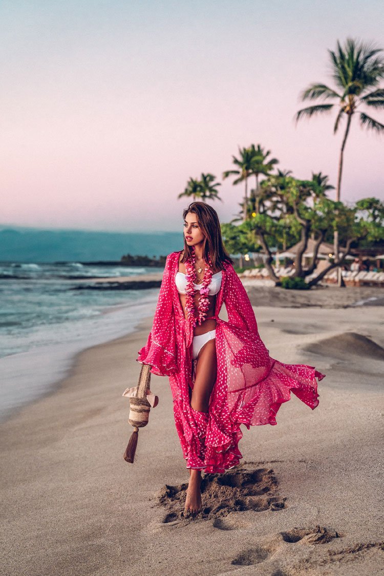 Plaid Ruffle Flare Sleeved Chiffon Maxi Cover Up-Pinkami