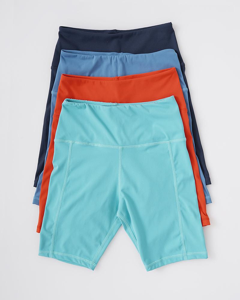 Solid Stitch Trim High Waist Biker Sports Shorts-Pinkami