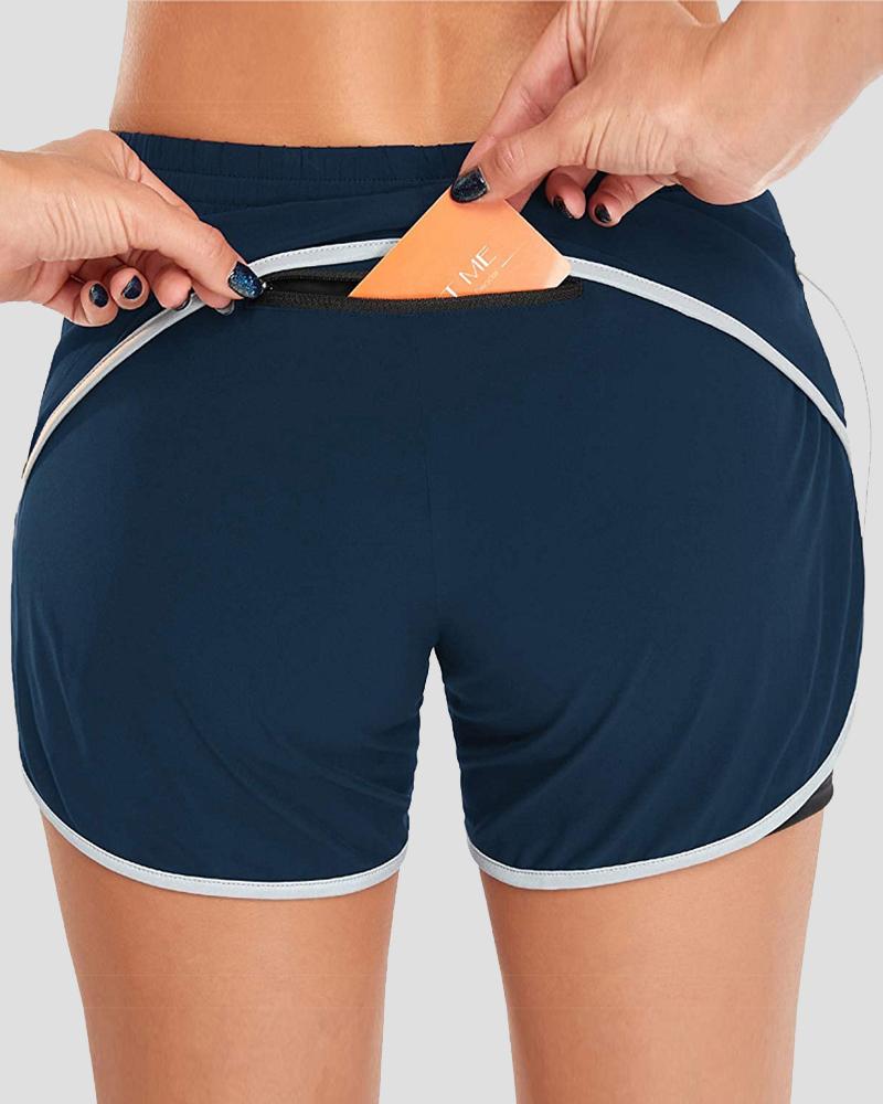 Contrast Binding Pocket Detail Drawstring Waist Sports Shorts-Pinkami