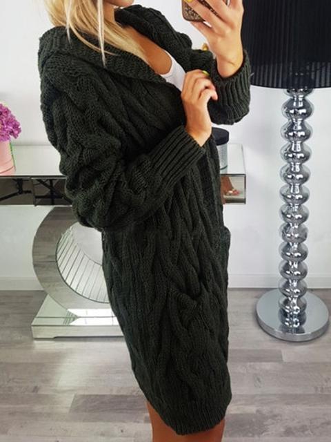 Knitted Twist Hooded Cardigan Sweater Coat-Pinkami