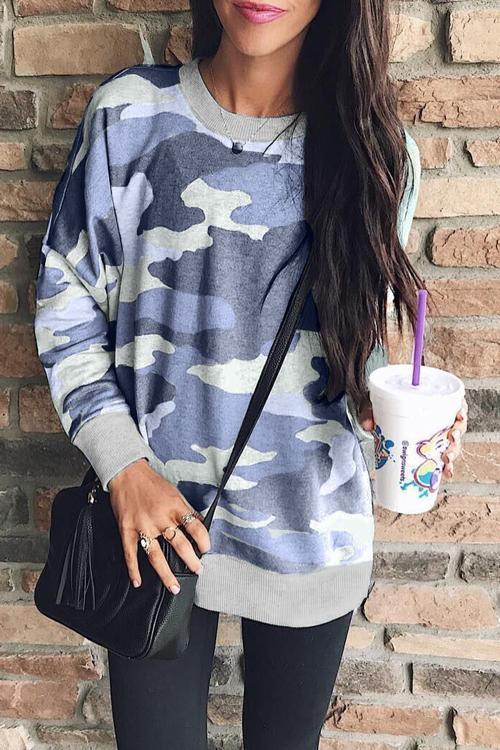 Long Sleeves Camouflage Printed Hoodie-Pinkami
