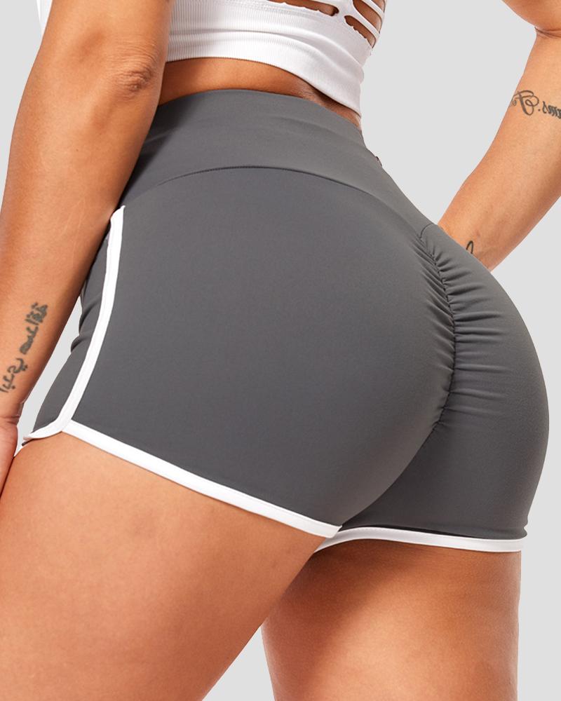 Contrast Binding Scrunch Butt Sports Shorts-Pinkami