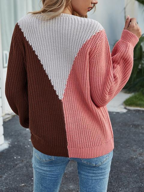 Color Block Knitting Jumper Sweater-Pinkami
