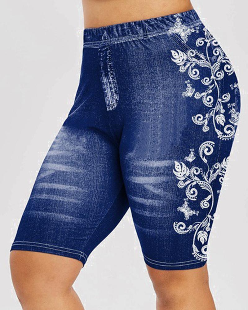 Women Floral Print High Waist Bermuda Shorts-Pinkami