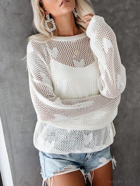 Heart Hollow Out Loose Sweater-Pinkami