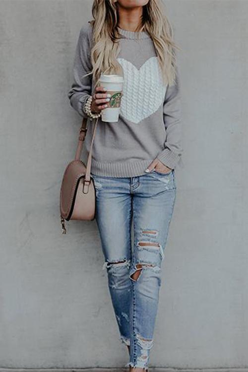 Cute Heart Jewel Sweater-Pinkami